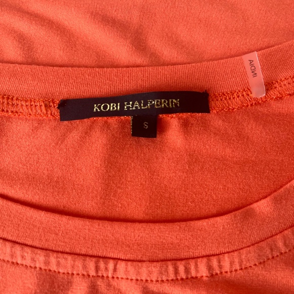 KOBI HALPERIN Embroidered Ruffle Flutter Bell Sleeve Jersey Top Blouse Tangerine - Picture 15 of 16